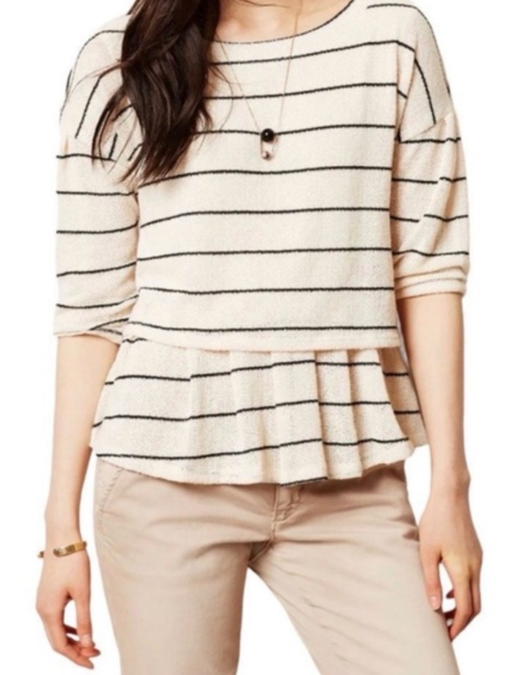 Anthropologie Postmark Striped Peplum Knit Top - Size Small - Tie Back